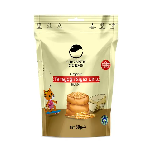 Organik Tereyağlı Siyez Unlu Bisküvi 80 gr